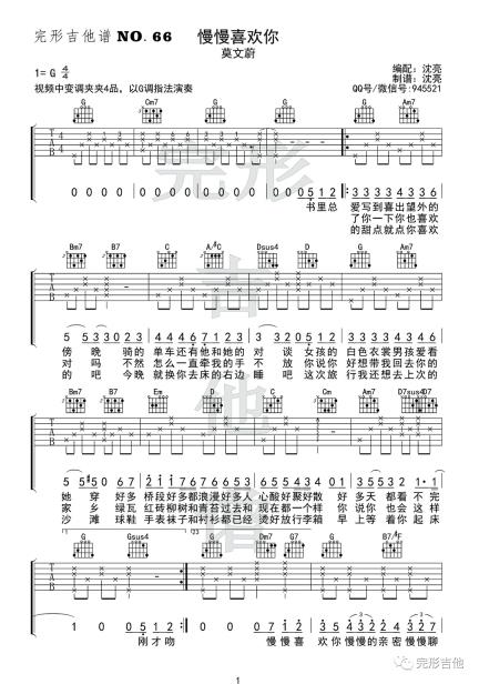 慢慢喜欢你吉他谱_莫文蔚_G调原版六线谱_弹唱教学视频1